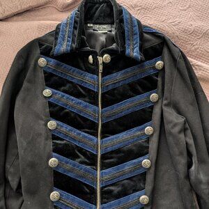 Shrine of Hollywood vintage gothic steampunk men's coat black & blue size M
